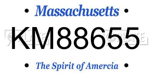 KM88655 Massachusetts License Plate