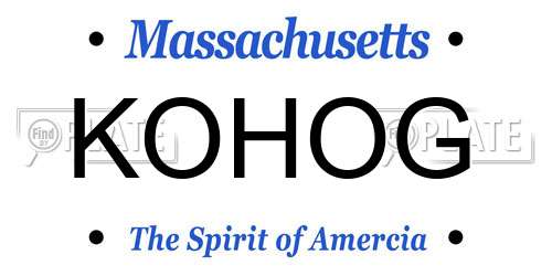 KOHOG Massachusetts License Plate