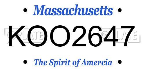 KOO2647 Massachusetts License Plate
