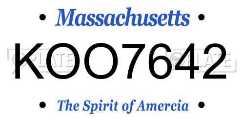 KOO7642 Massachusetts License Plate