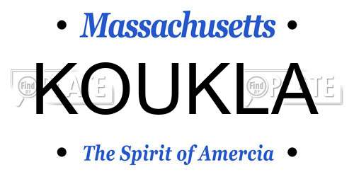 KOUKLA Massachusetts License Plate