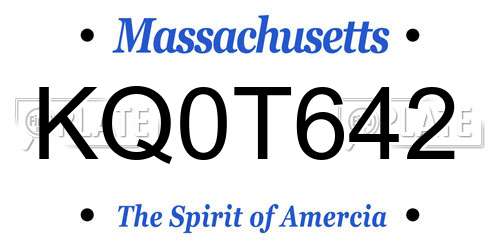 KQ0T642 Massachusetts License Plate