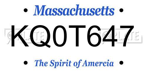 KQ0T647 Massachusetts License Plate