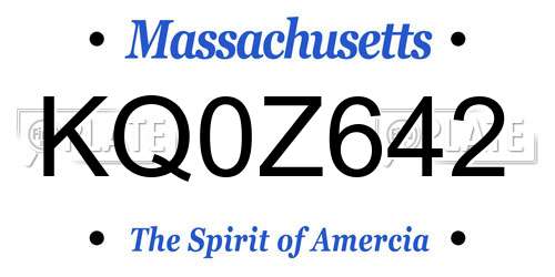 KQ0Z642 Massachusetts License Plate