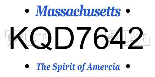 KQD7642 Massachusetts License Plate