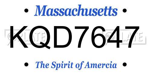 KQD7647 Massachusetts License Plate