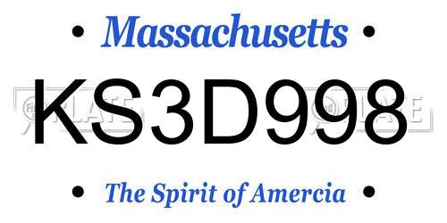 KS3D998 Massachusetts License Plate