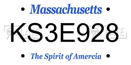 KS3E928 Massachusetts License Plate