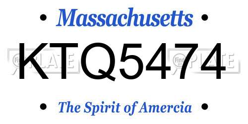KTQ5474 Massachusetts License Plate