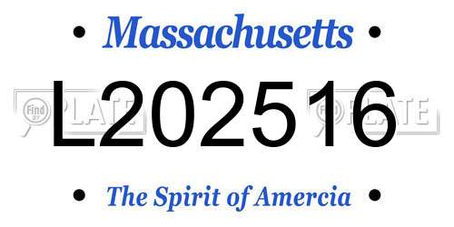 L202516 Massachusetts License Plate