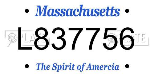 L837756 Massachusetts License Plate