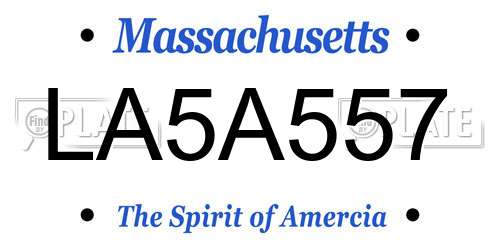 LA5A557 Massachusetts License Plate