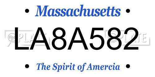 LA8A582 Massachusetts License Plate