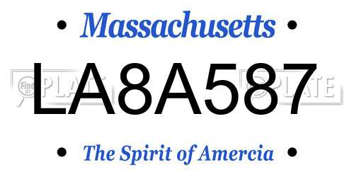 LA8A587 Massachusetts License Plate
