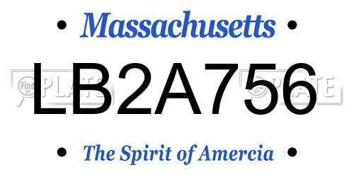 LB2A756 Massachusetts License Plate