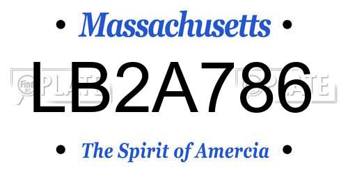 LB2A786 Massachusetts License Plate