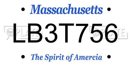 LB3T756 Massachusetts License Plate