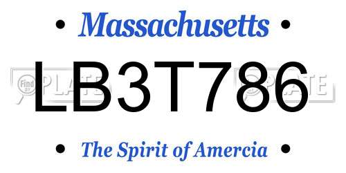 LB3T786 Massachusetts License Plate