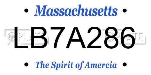 LB7A286 Massachusetts License Plate