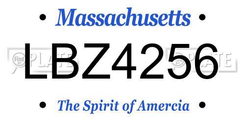 LBZ4256 Massachusetts License Plate