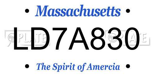 LD7A830 Massachusetts License Plate