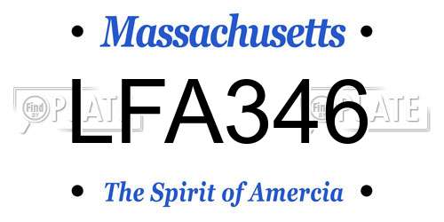 LFA346 Massachusetts License Plate