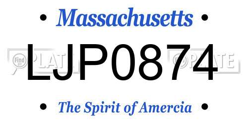 LJP0874 Massachusetts License Plate
