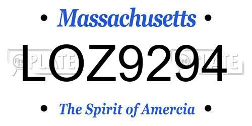 LOZ9294 Massachusetts License Plate