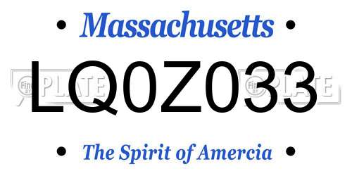 LQ0Z033 Massachusetts License Plate