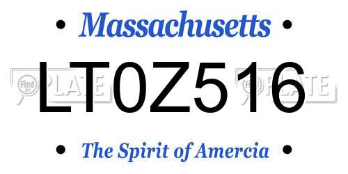 LT0Z516 Massachusetts License Plate