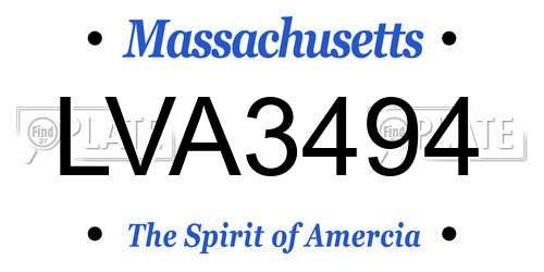 LVA3494 Massachusetts License Plate