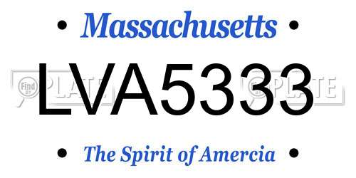 LVA5333 Massachusetts License Plate