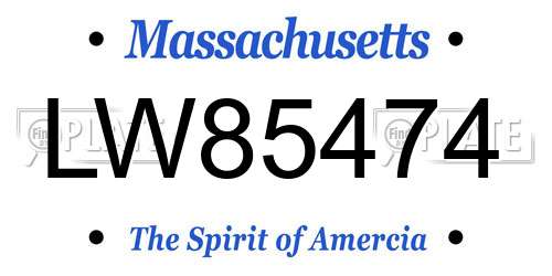LW85474 Massachusetts License Plate
