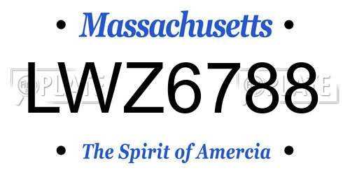LWZ6788 Massachusetts License Plate