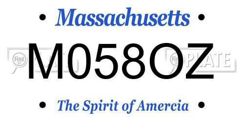 M058OZ Massachusetts License Plate