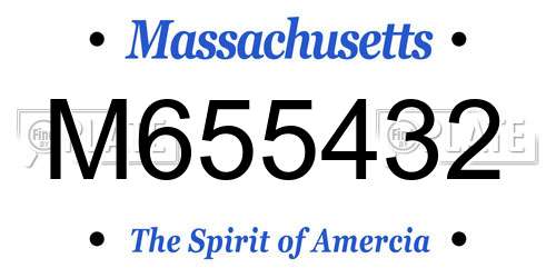 M655432 Massachusetts License Plate