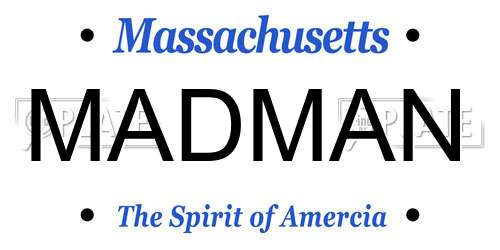 MADMAN Massachusetts License Plate