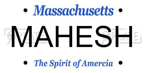 MAHESH Massachusetts License Plate