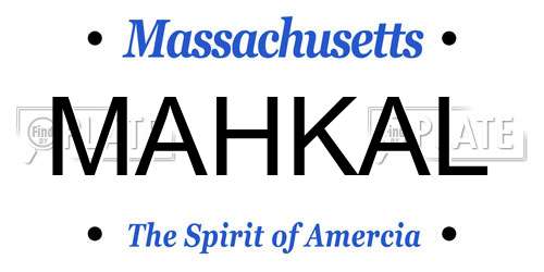 MAHKAL Massachusetts License Plate
