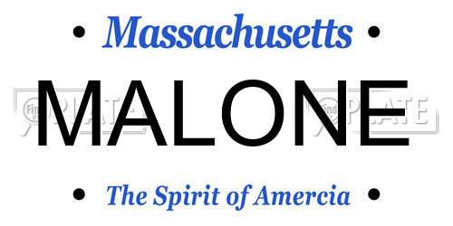 MALONE Massachusetts License Plate
