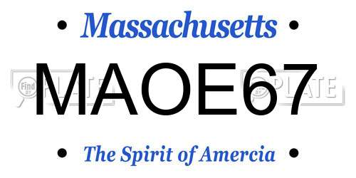 MAOE67 Massachusetts License Plate