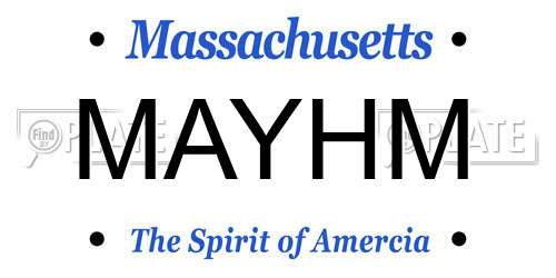 MAYHM Massachusetts License Plate