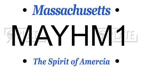 MAYHM1 Massachusetts License Plate