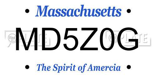 MD5Z0G Massachusetts License Plate