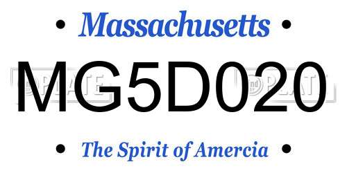 MG5D020 Massachusetts License Plate