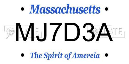 MJ7D3A Massachusetts License Plate