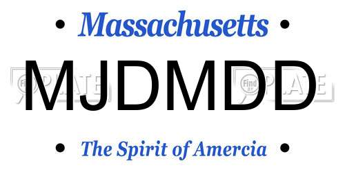 MJDMDD Massachusetts License Plate