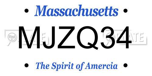 MJZQ34 Massachusetts License Plate