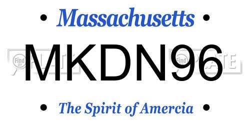 MKDN96 Massachusetts License Plate