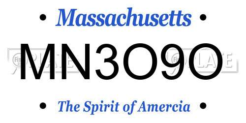 MN3O9O Massachusetts License Plate